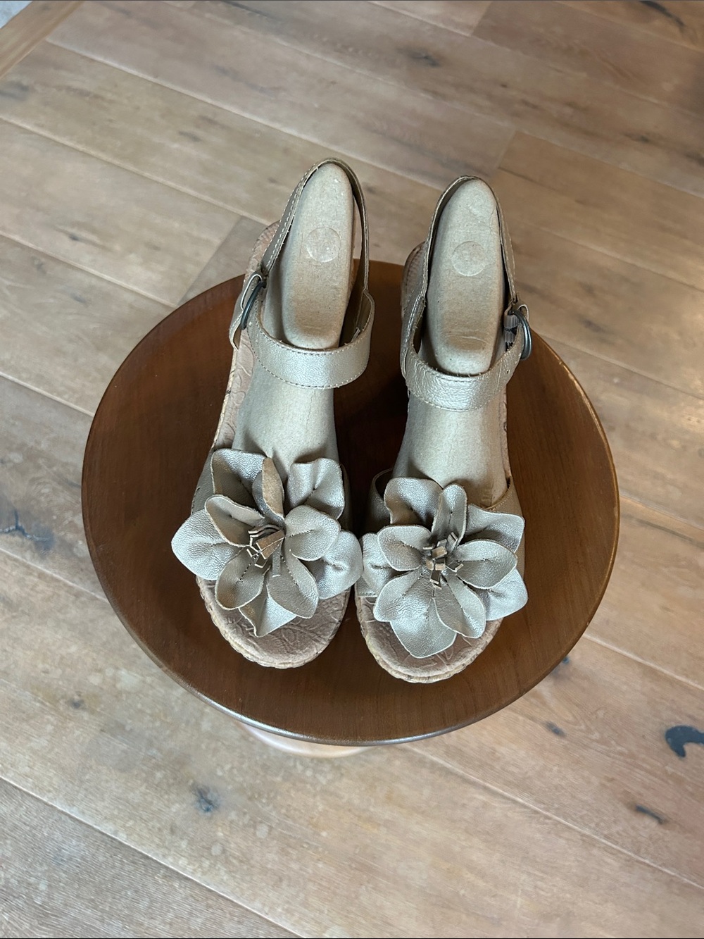 b.o.c. Neutral Beige Floral Ankle-Strap Wedge Sandals